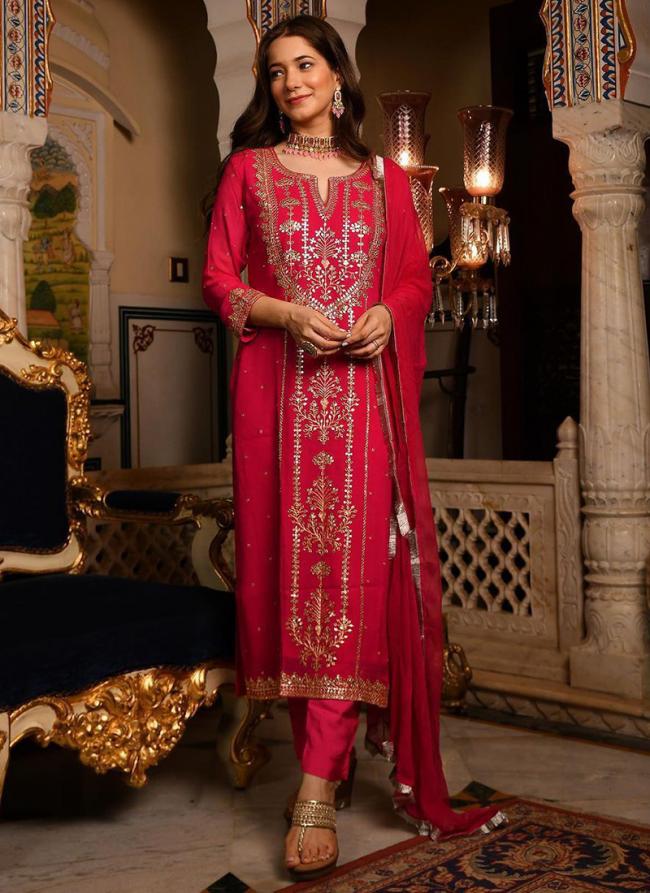 Georgette Rani Festival Wear Embroidery Work Readymade Salwar Suit